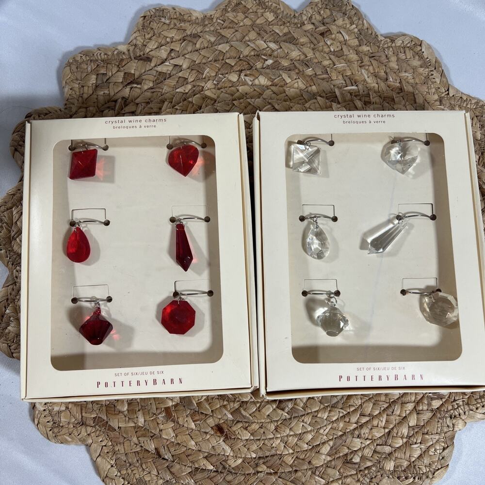 Pottery Barn Red & Clear Crystal Wine Charms Set of 12 Party Christmas Holiday